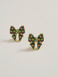 Load image into Gallery viewer, Mardi Gras Ribbon Bow Enamel Print Post Earrings