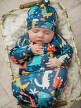 Load image into Gallery viewer, Dino Baby Gown and Hat Set