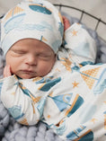 Load image into Gallery viewer, Blue Sail Boat Baby Gown and Hat Set