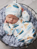 Load image into Gallery viewer, Blue Sail Boat Baby Gown and Hat Set