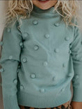 Load image into Gallery viewer, Teal Pom Pom Scalloped Crew Neck Sweater