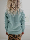 Load image into Gallery viewer, Teal Pom Pom Scalloped Crew Neck Sweater
