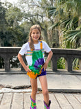 Load image into Gallery viewer, YOUTH TIE DYE SWIRL SHORT OVERALLS