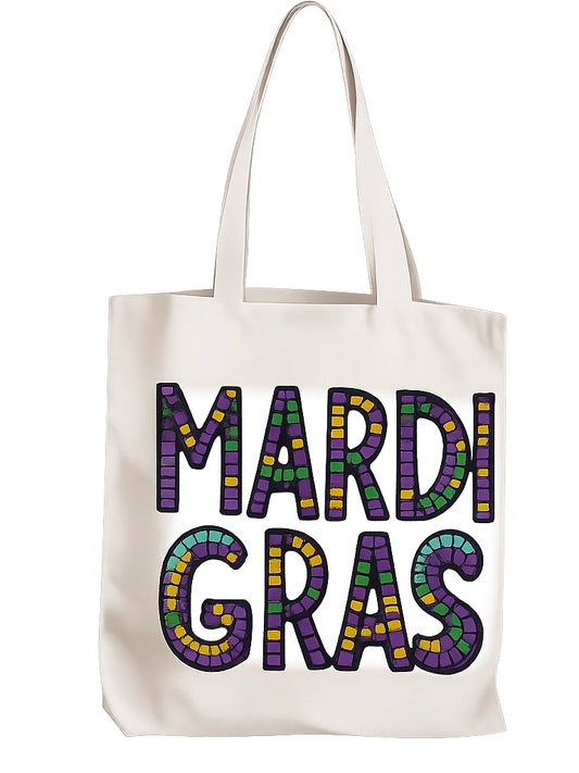 Mardi Gras Tote Bag- Mardi Gras Beads Retro Tote