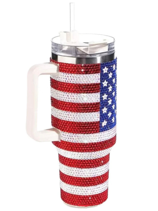 Rhinestone USA Flag Tumbler