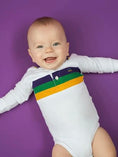 Load image into Gallery viewer, WHITE CHEST STRIPE INFANT ONESIE LONG SLEEVE
