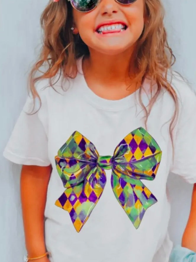 Youth Mardi Gras Coquette Bow Graphic Tee Kids