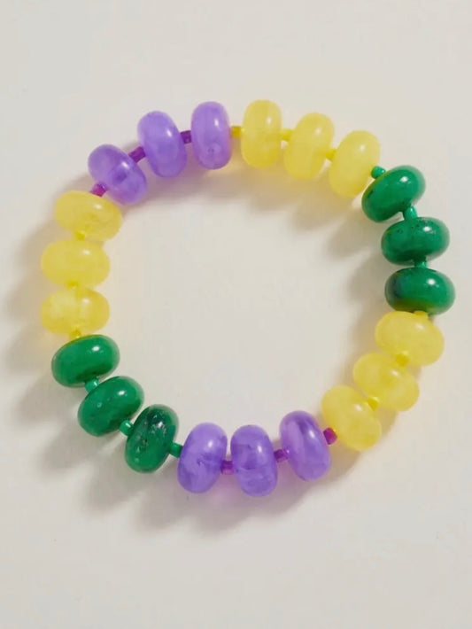 Marbled Mardi Gras Colored Ombre Beaded Bracelet