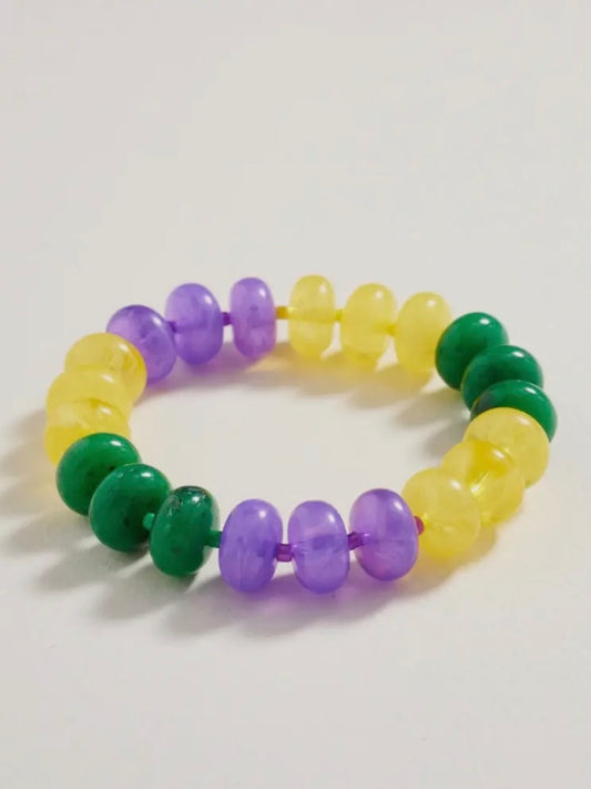 Marbled Mardi Gras Colored Ombre Beaded Bracelet