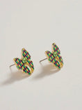 Load image into Gallery viewer, Mardi Gras Ribbon Bow Enamel Print Post Earrings
