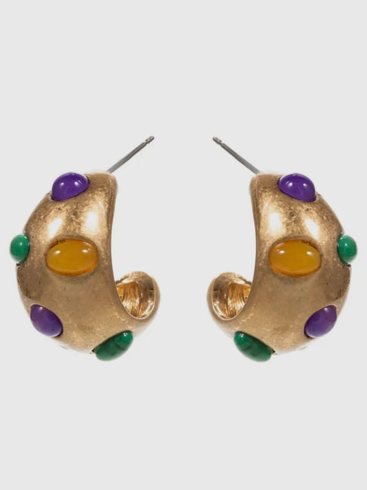 Mardi Gras Vintage Stone Paved Hoop Earrings