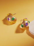 Load image into Gallery viewer, Mardi Gras Vintage Stone Paved Hoop Earrings
