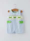 Load image into Gallery viewer, Crocodile Blue Gingham Romper
