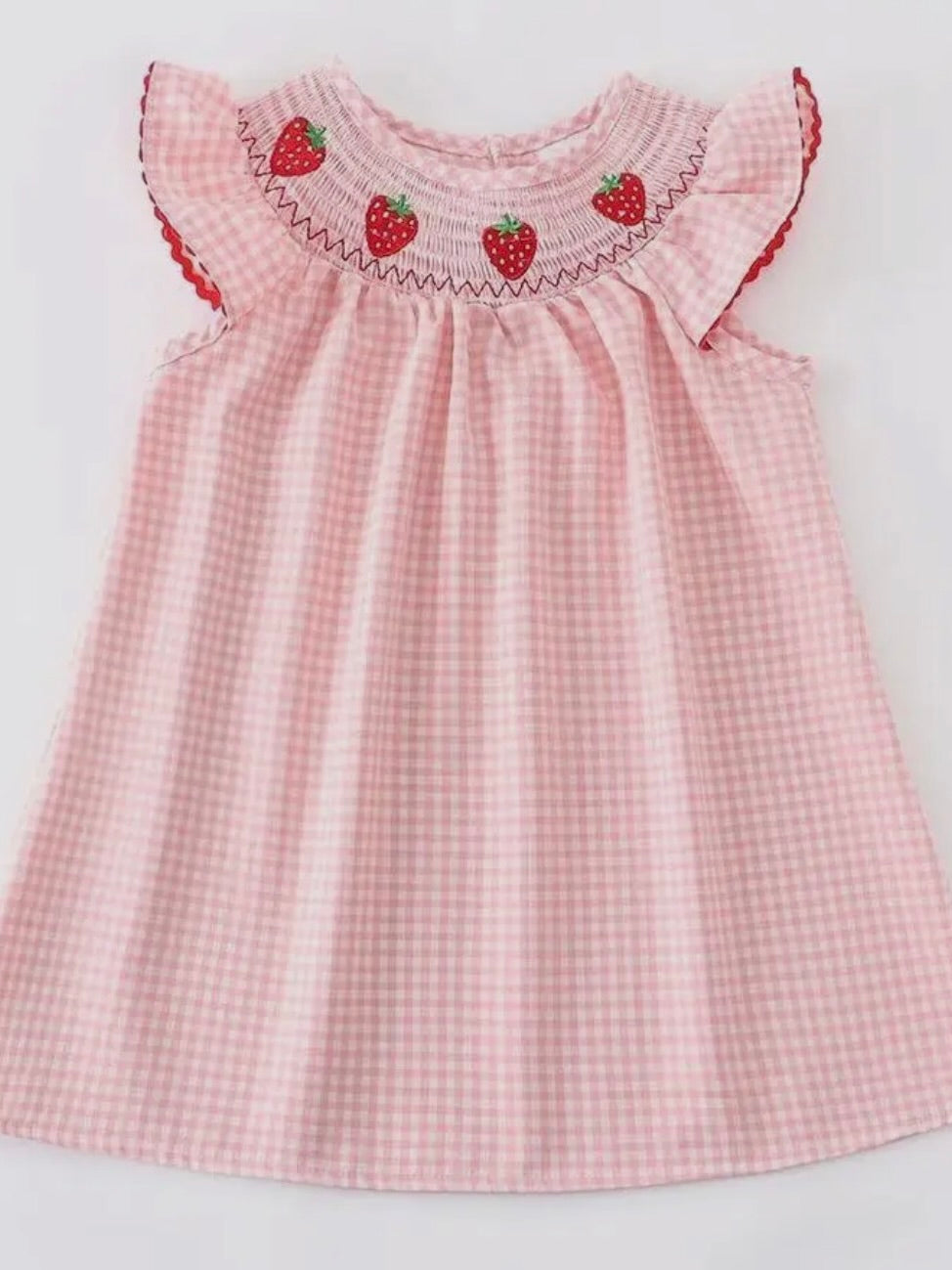 Strawberry Gingham Smocked Dress