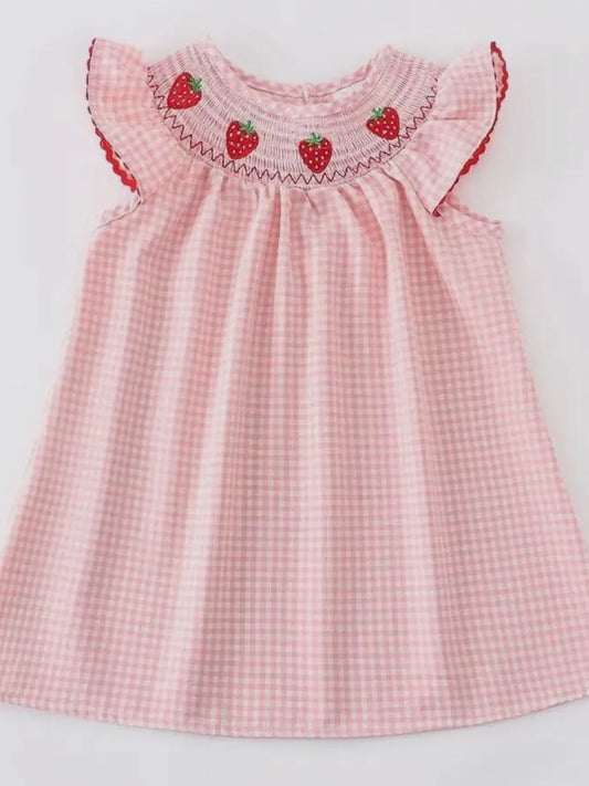 Strawberry Gingham Smocked Dress
