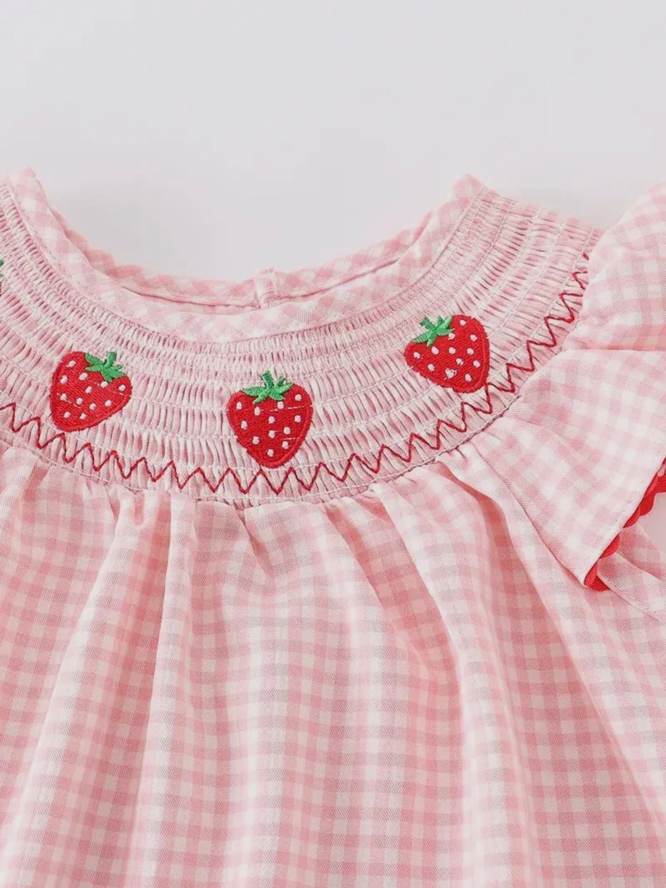Strawberry Gingham Smocked Dress