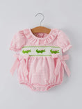 Load image into Gallery viewer, Crocodile Pink Gingham Romper
