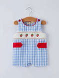 Load image into Gallery viewer, Strawberry Gingham Smocked Boys Romper
