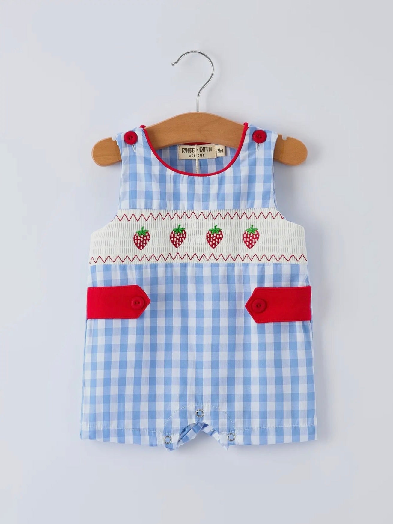 Strawberry Gingham Smocked Boys Romper