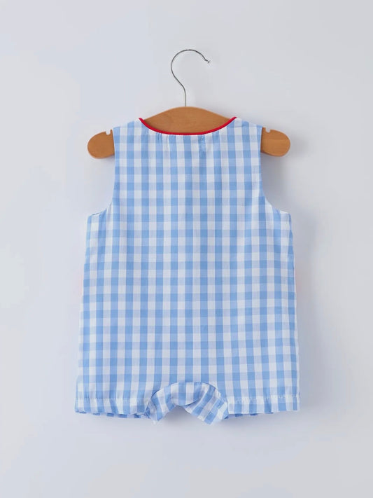 Strawberry Gingham Smocked Boys Romper
