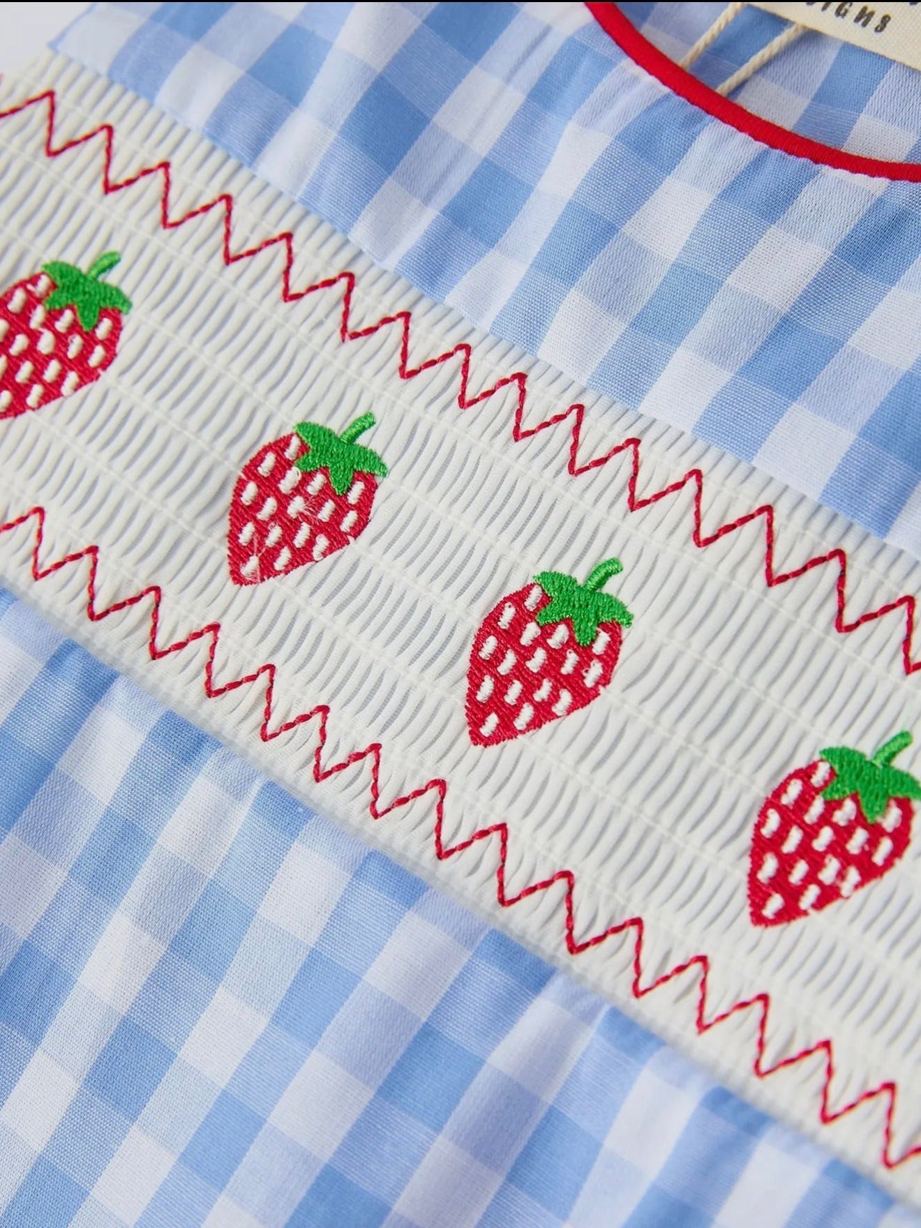 Strawberry Gingham Smocked Boys Romper