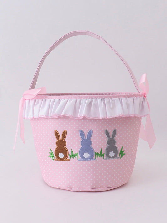 Pink Bunny Ruffle Bow Basket