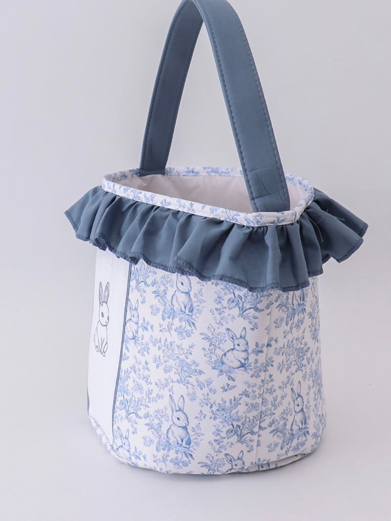 Blue Bunny Floral Ruffle Basket