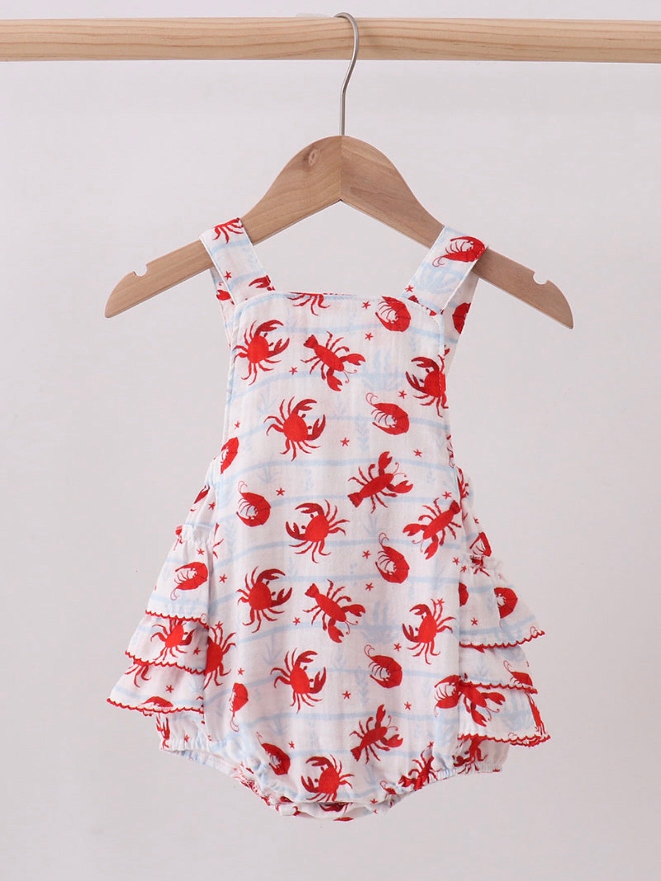Crawfish Print Muslin Ruffle Bubble