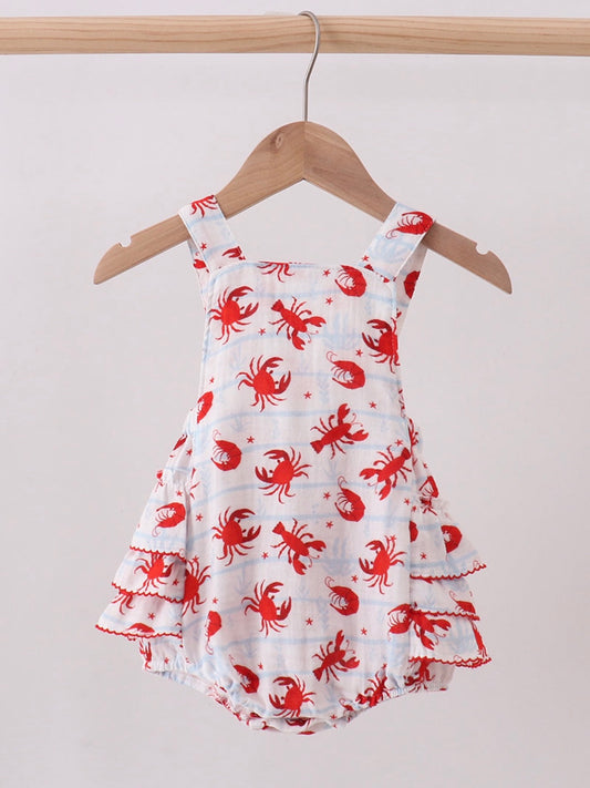 Crawfish Print Muslin Ruffle Bubble