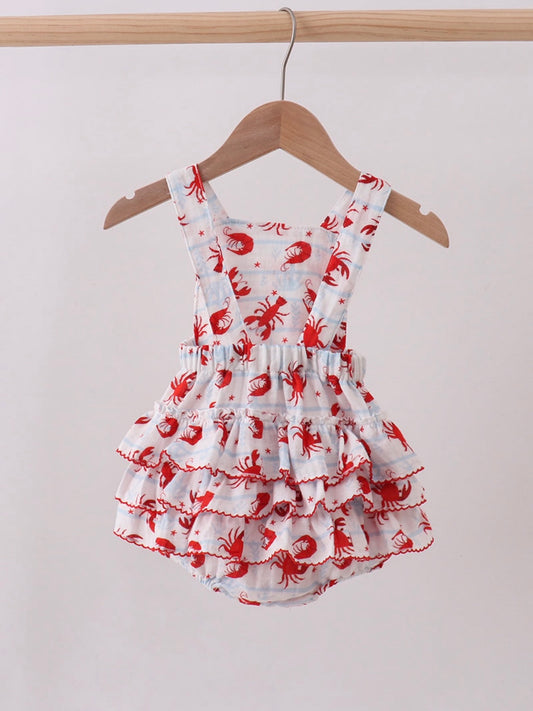 Crawfish Print Muslin Ruffle Bubble