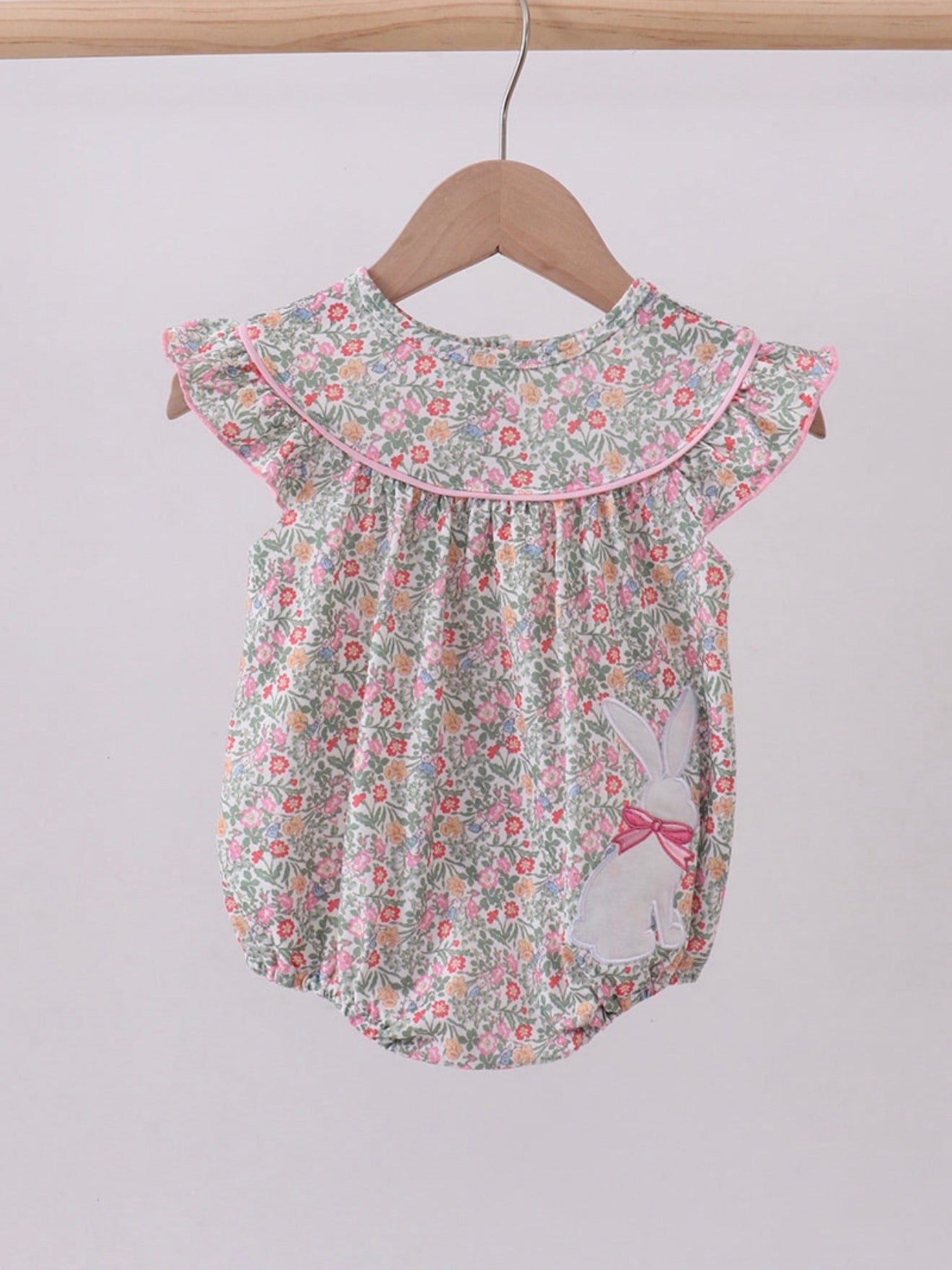 Floral Bunny Applique Ruffle Bubble