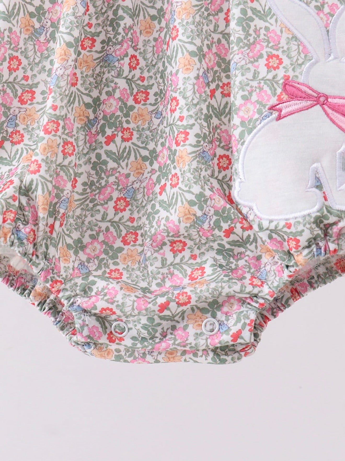 Floral Bunny Applique Ruffle Bubble