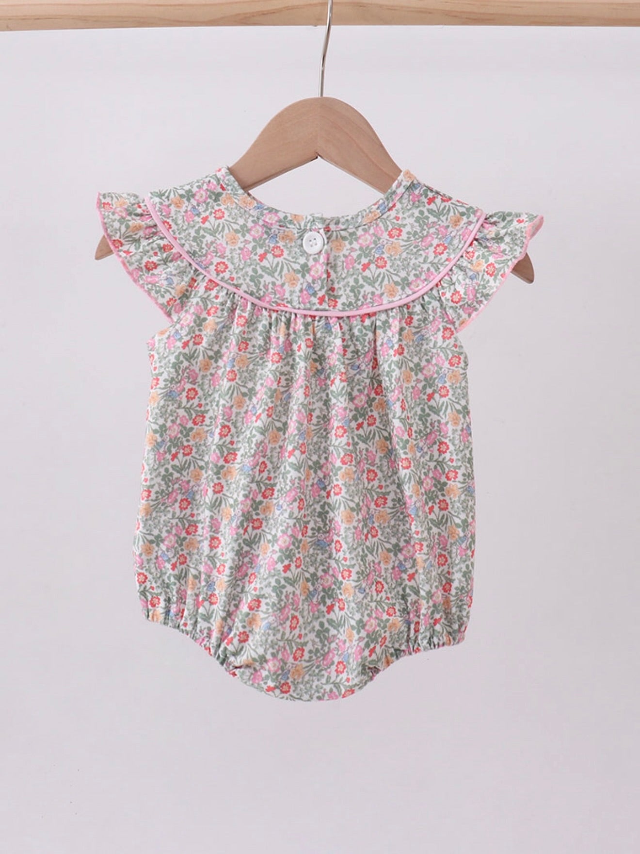 Floral Bunny Applique Ruffle Bubble