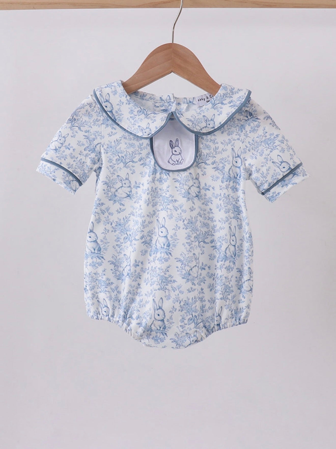 Blue Toile Bunny Peter Pan Bubble