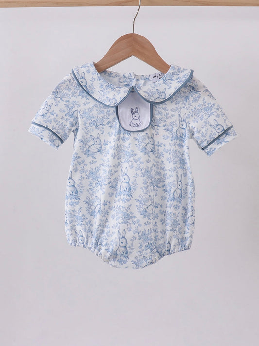 Blue Toile Bunny Peter Pan Bubble