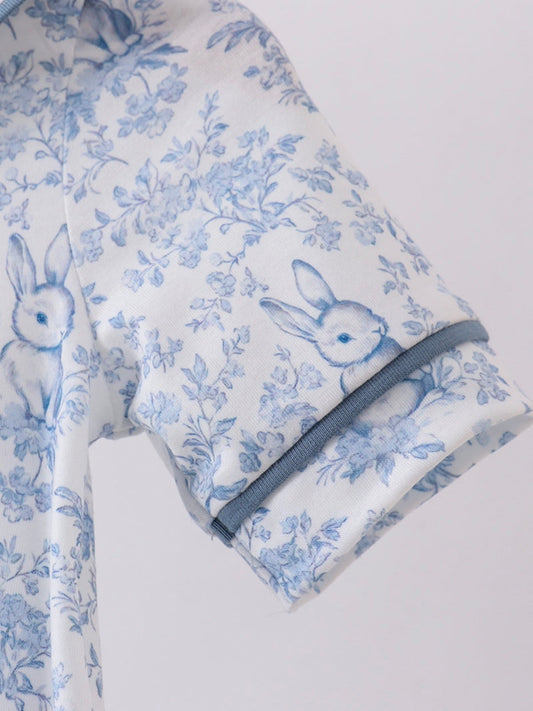 Blue Toile Bunny Peter Pan Bubble