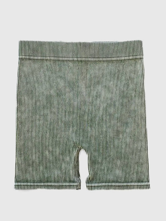 ACID WASH DUSTY GREEN BIKER SHORTS
