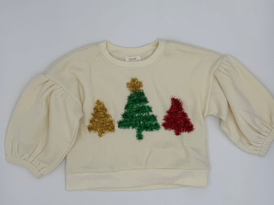 Kids Christmas Trees Oversized Sweatshirt in Ivory
