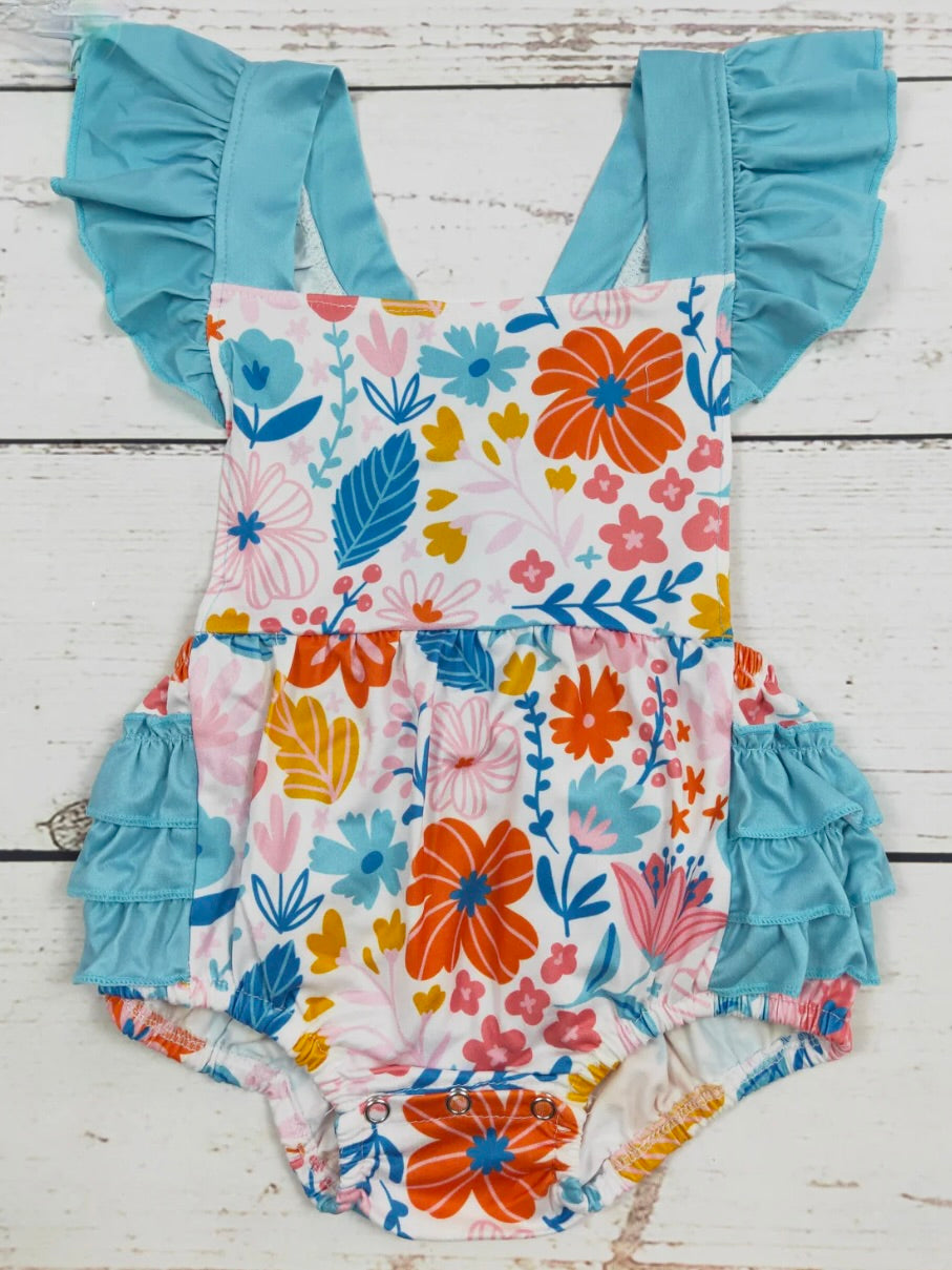 Baby Girls Flower Ruffle Bubble