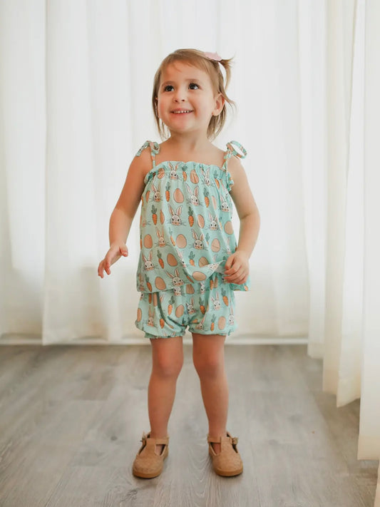 Blue Bunny Bamboo Spaghetti Strap Set - Adjustable Straps