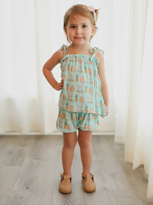 Blue Bunny Bamboo Spaghetti Strap Set - Adjustable Straps