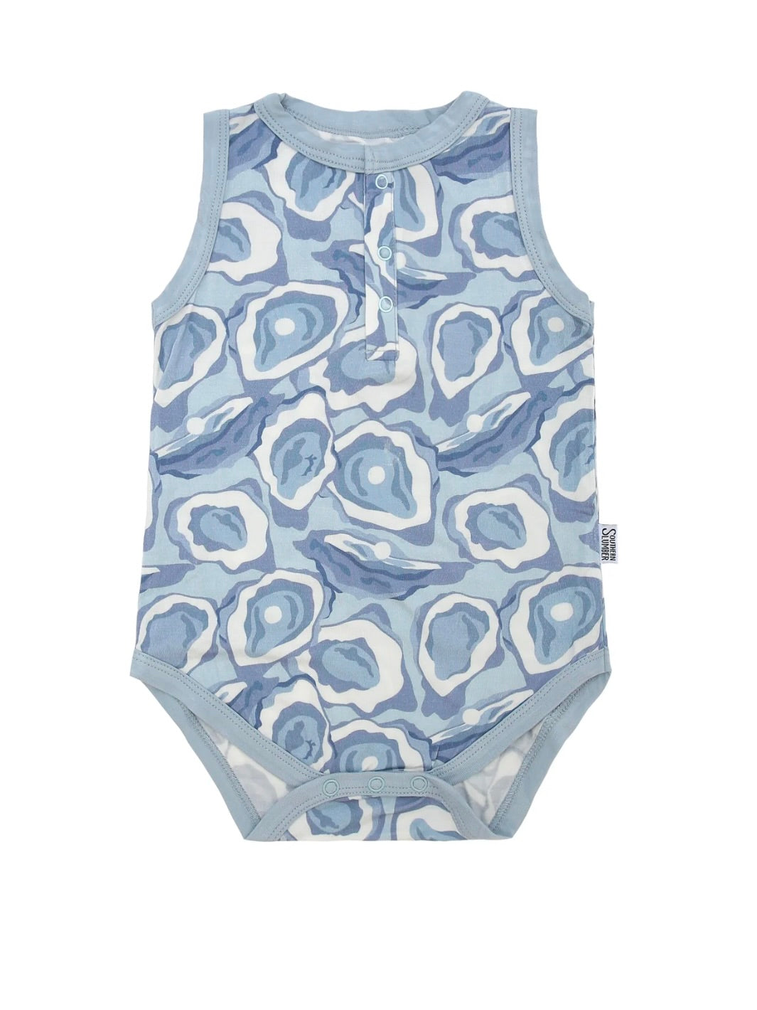Blue Oyster Bamboo Henley Onesie with Snaps