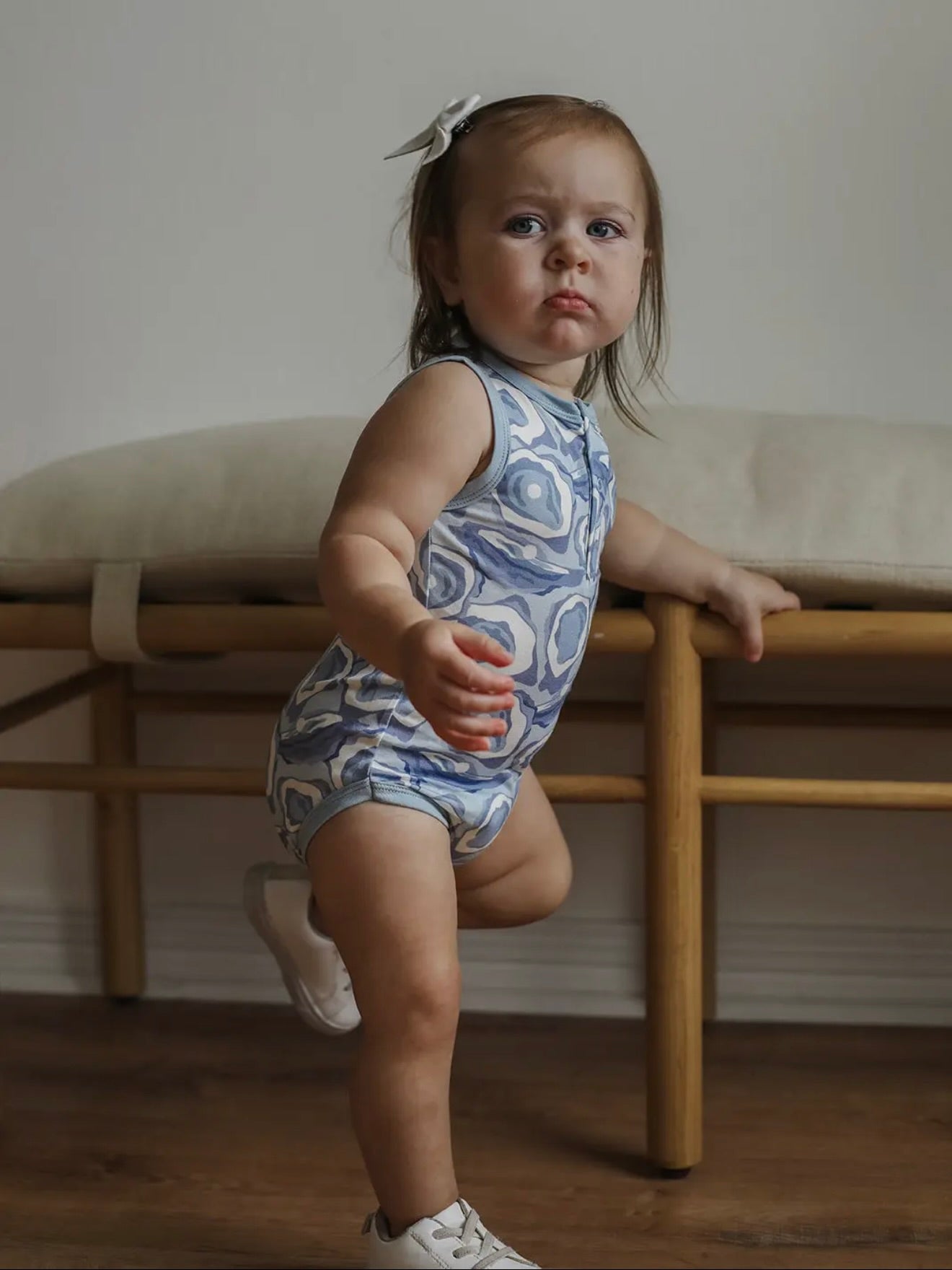 Blue Oyster Bamboo Henley Onesie with Snaps