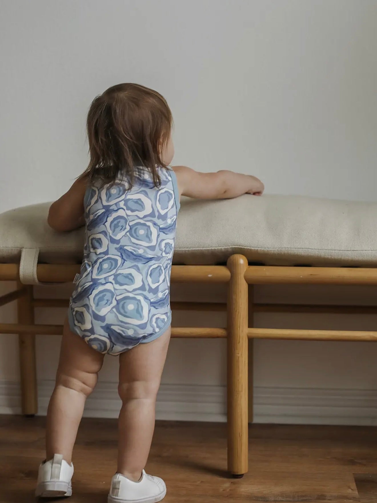 Blue Oyster Bamboo Henley Onesie with Snaps