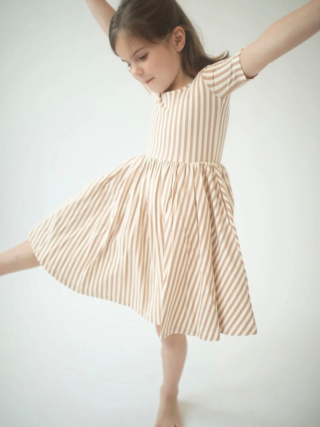Short Sleeve Twirl Dress in Toffee Stripes
