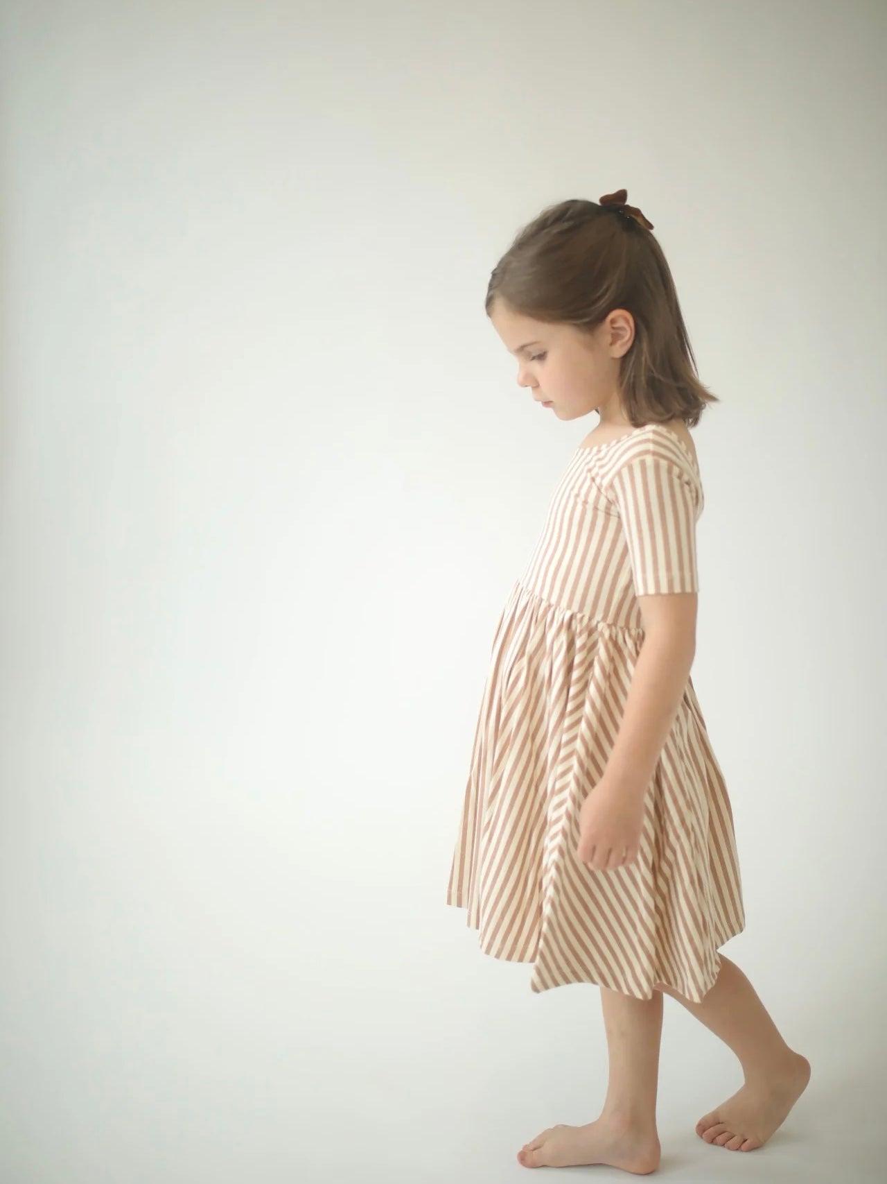 Short Sleeve Twirl Dress in Toffee Stripes