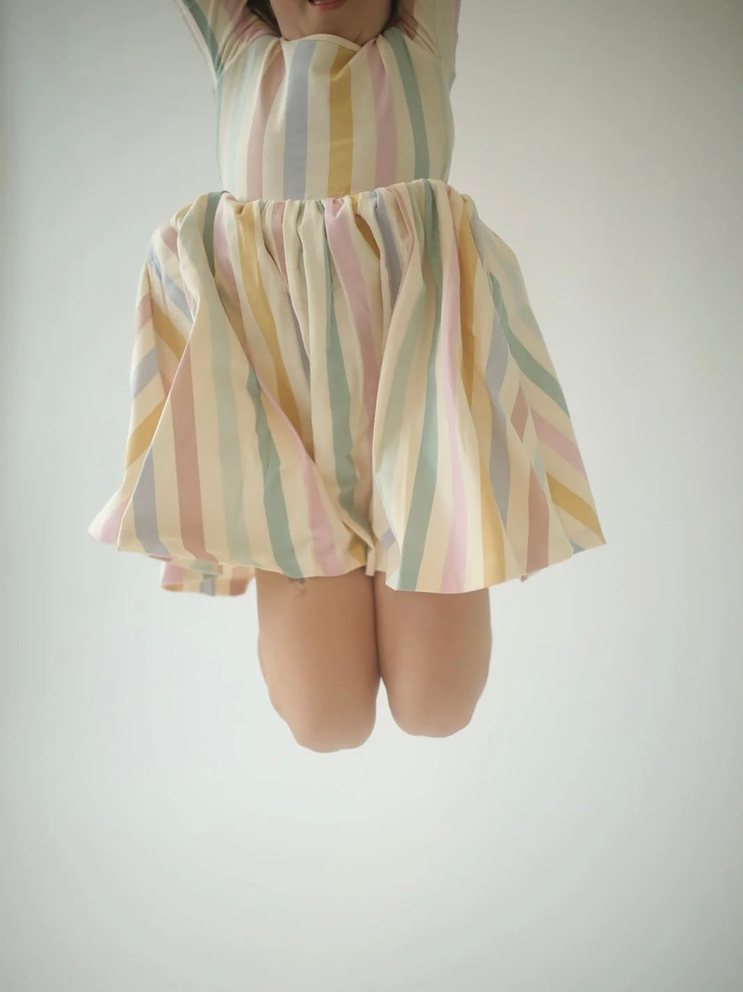 Short Sleeve Twirl Dress in Pastel Stripes