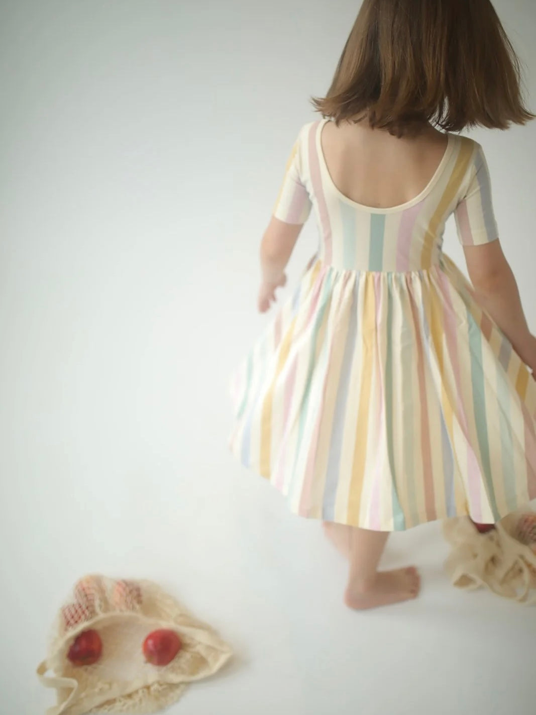 Short Sleeve Twirl Dress in Pastel Stripes