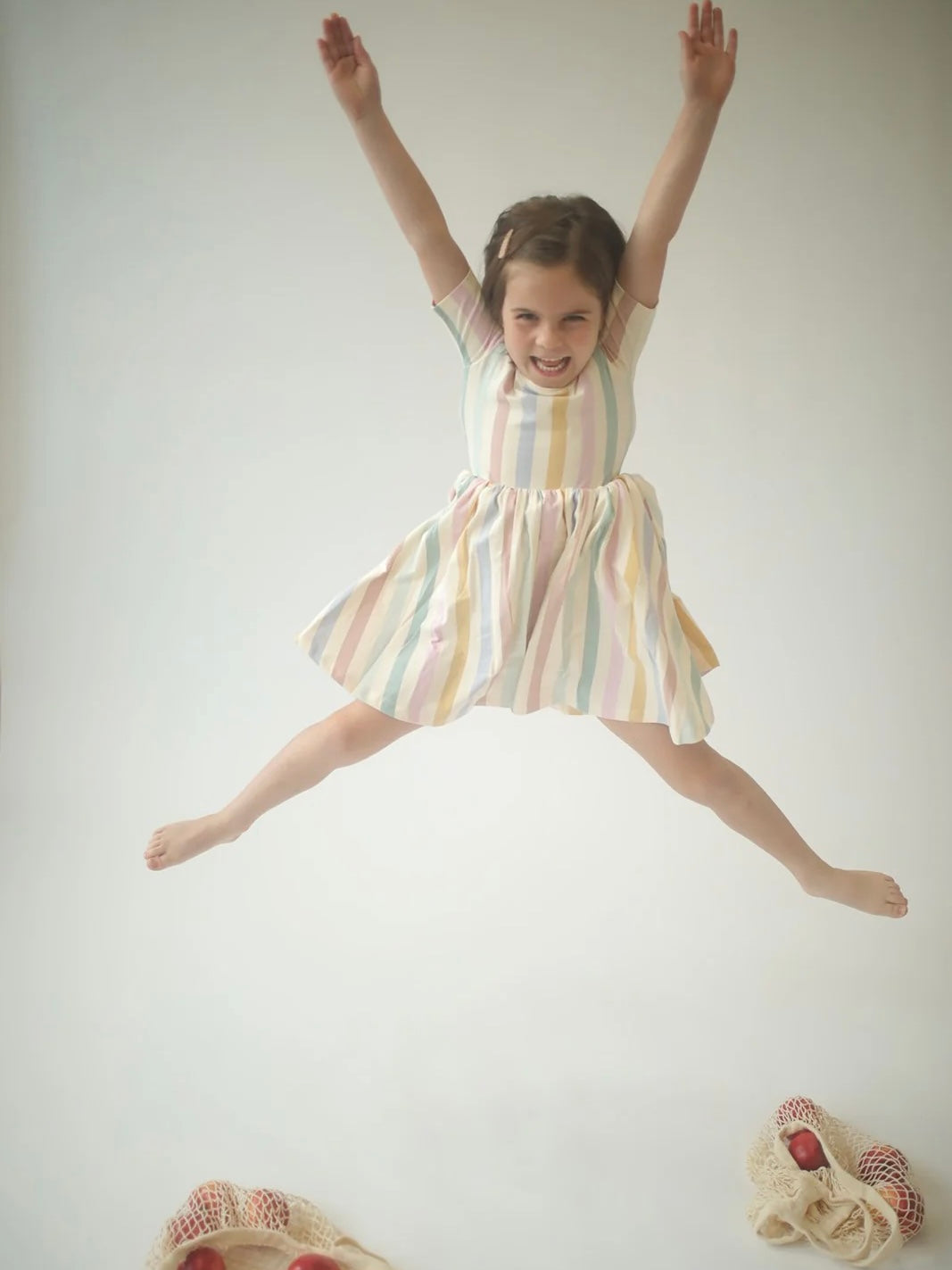 Short Sleeve Twirl Dress in Pastel Stripes