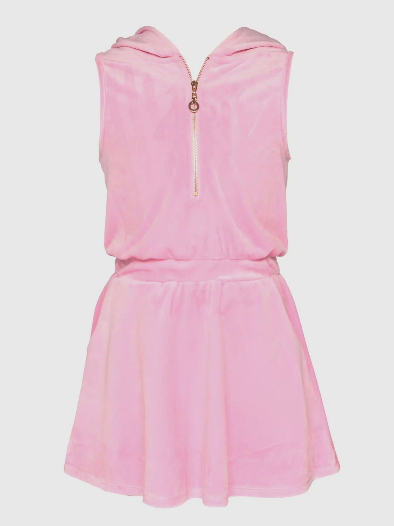 Sleeveless Hooded Velour Dress with Half Zip